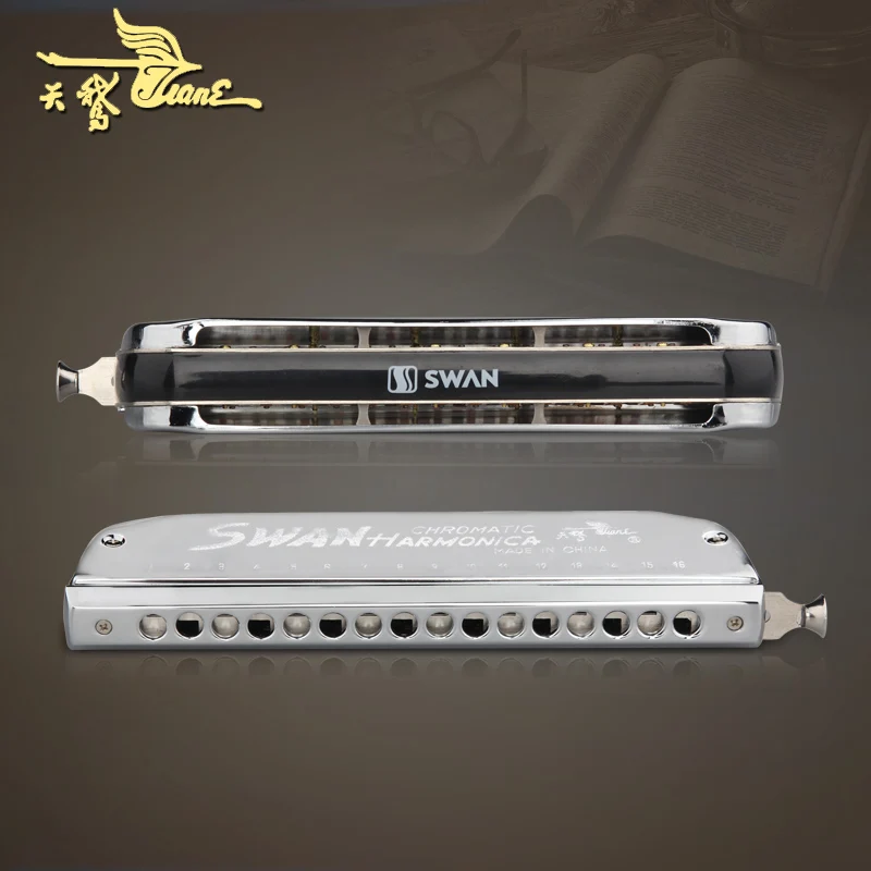 Swan хромированная Губная гармошка 16 отверстий 64 тона Золотая Cromatica