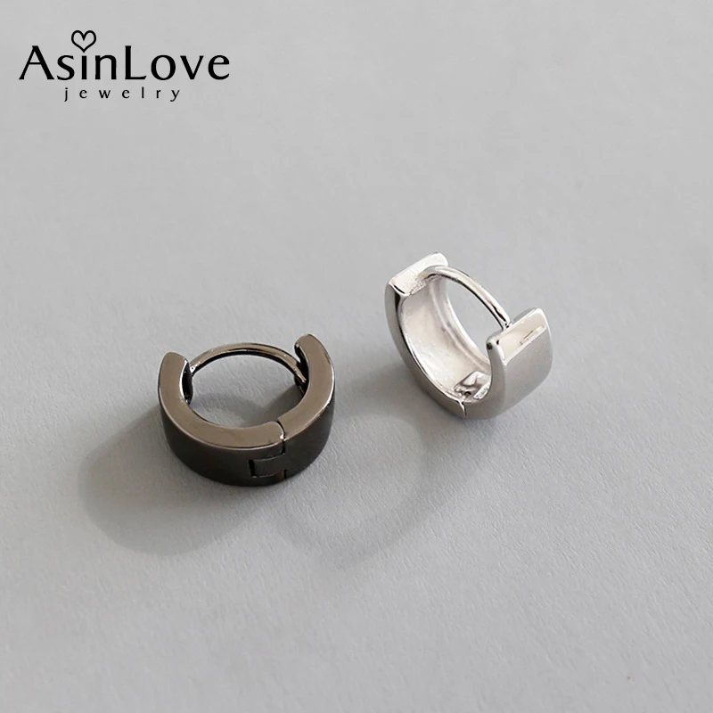 

AsinLove Real 925 Sterling Silver Tiny Stud Earrings Classic Simple Geometry Round Hoops Black Earrings for Women Fine Jewelry