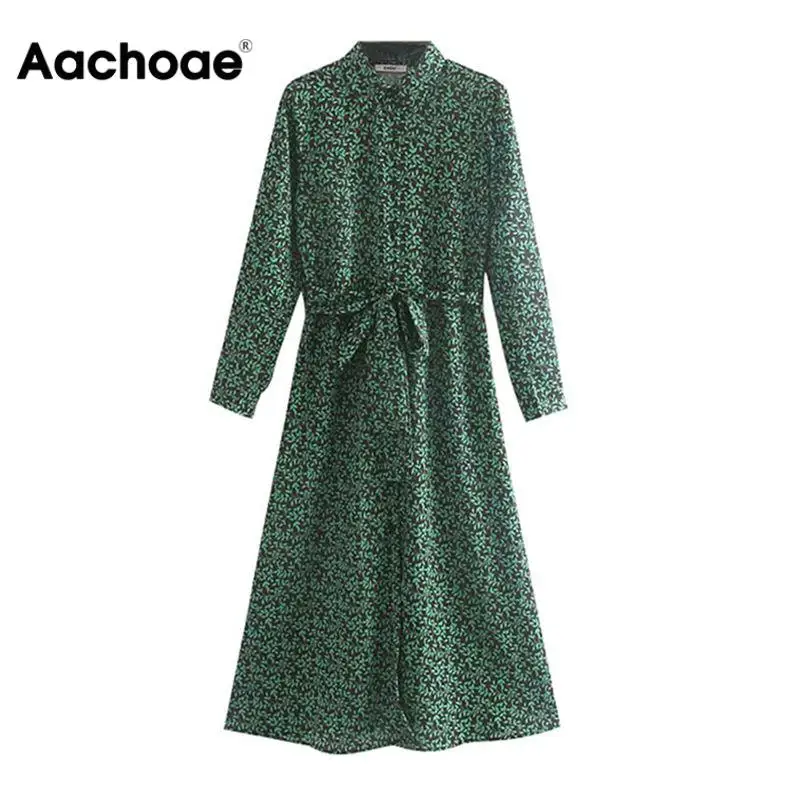 Женское длинное платье рубашка с цветочным принтом Aachoae повседневное Деловое