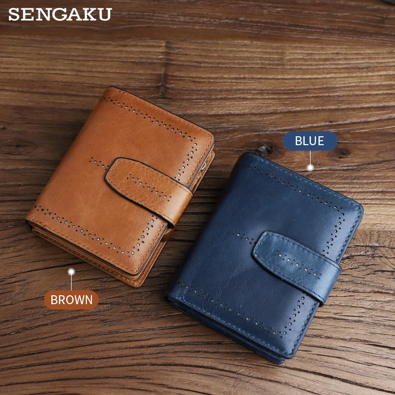 Handmade Genuine Leather Women's Wallet Hollow Out Pattern Casual Short Wallet For Female Vintage Coin Zipper Pocket Purse