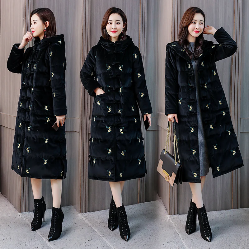 Женская свободная парка с капюшоном черная или Бежевая длинная теплая бархатная