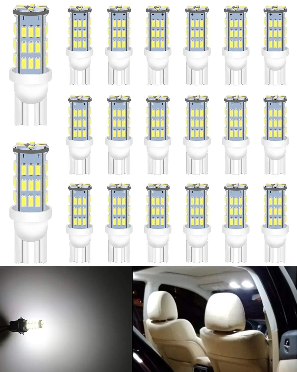 

20-Pack White Super Bright T10 921 194 42SMD LED for 12V Car RV Interior Trailer Light Backup Reverse Bulbs Side Marker Light