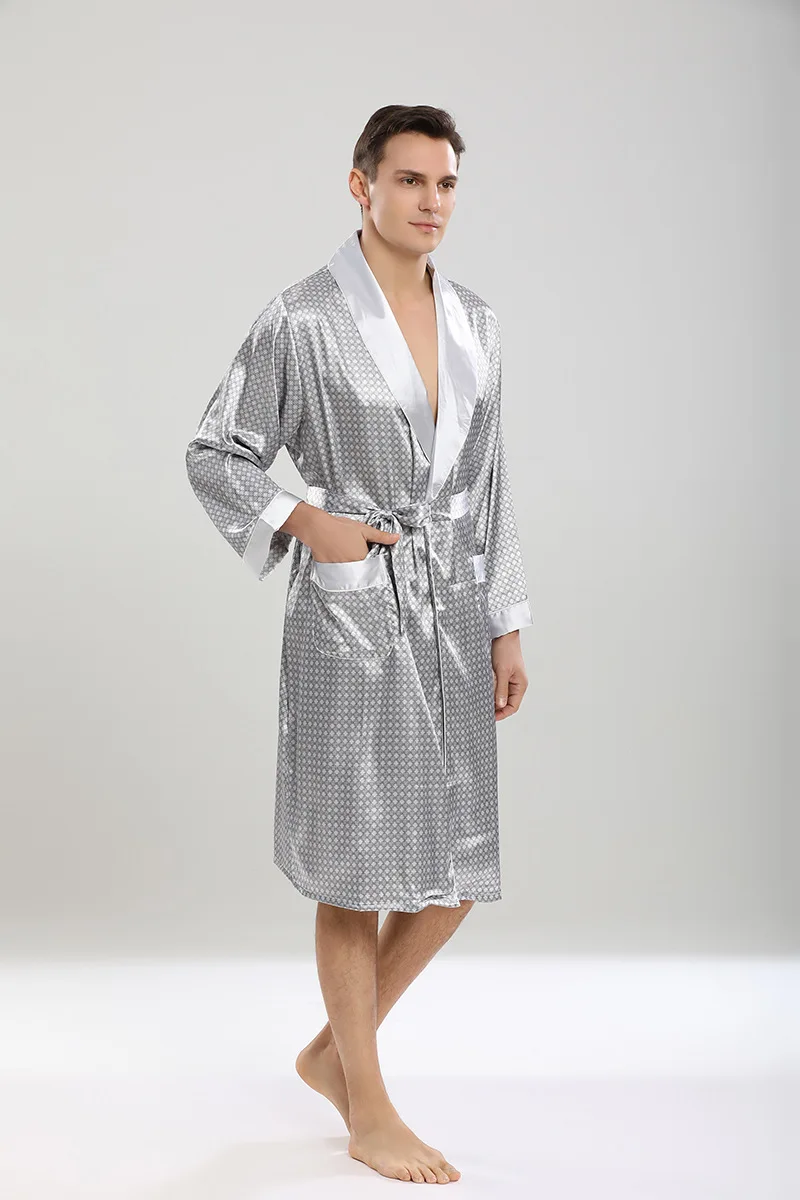 

European Size S-3xl Robe Sets Spring Autumn Silk Home Long Robe Sets Men's Silk Homeweart 21-1009