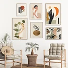Минималистичные абстрактные постеры в стиле бохо солнце зеленые листья девушка современные картины на холсте настенные художественные принты для гостиной домашний декор