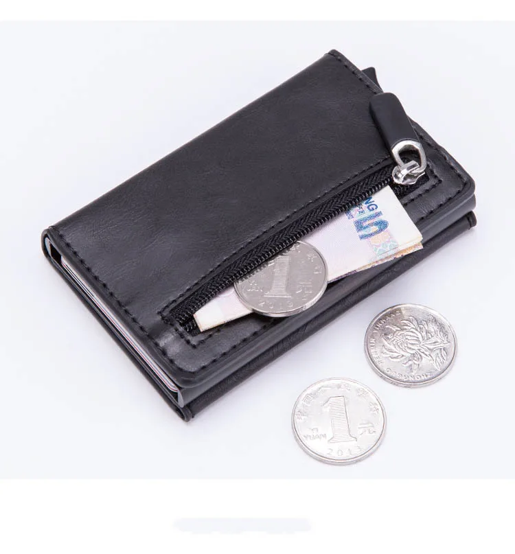 BISI GORO Противоугонный Rfid кредитный держатель для карт мужской кожаный металлический кошелек мужской кошелек для монет женский мини карбоновый чехол для ID карты на молнии