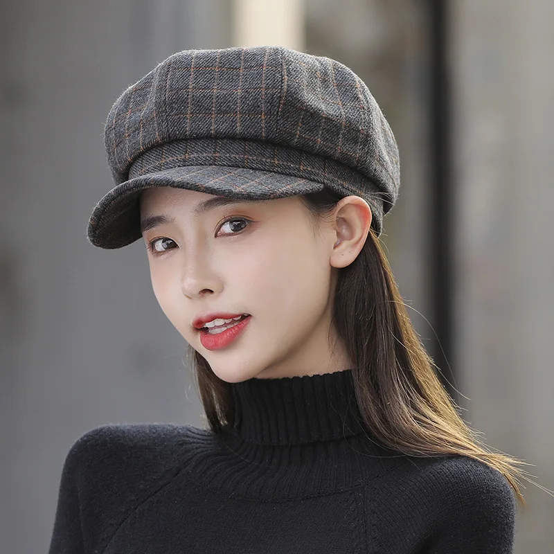 

Autumn and winter women's hat fashion octagonal hat female British beret simple cap