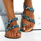 Сандалии женские на платформе, богемные босоножки на танкетке, Гладиаторы с кристаллами, Повседневная пляжная обувь в римском стиле, с эластичным ремешком, на лето