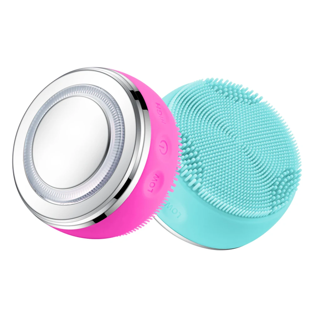 

2 In 1 Sonic Facial Cleansing Brush Blackhead Pore Cleaner EMS Vibration LED Photon Therapy Hot Compress Face Brush Massager