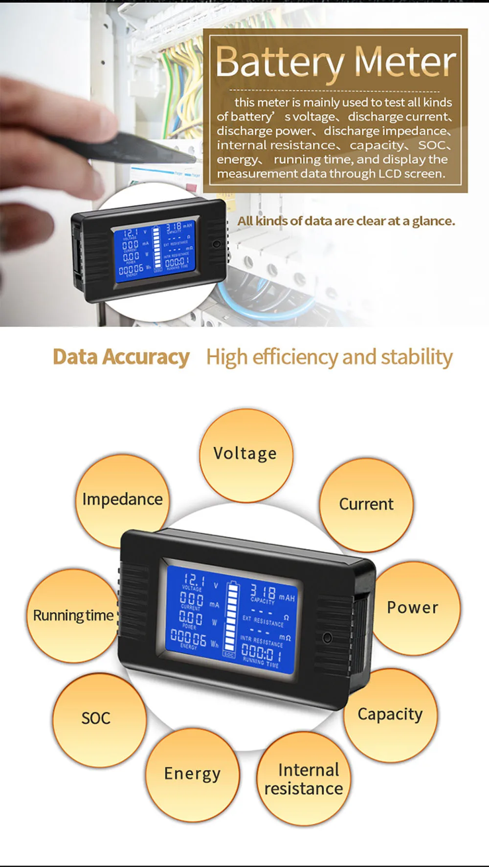 Вольтметр измеритель напряжения силы тока сопротивления электроэнергии DC 200 в А |