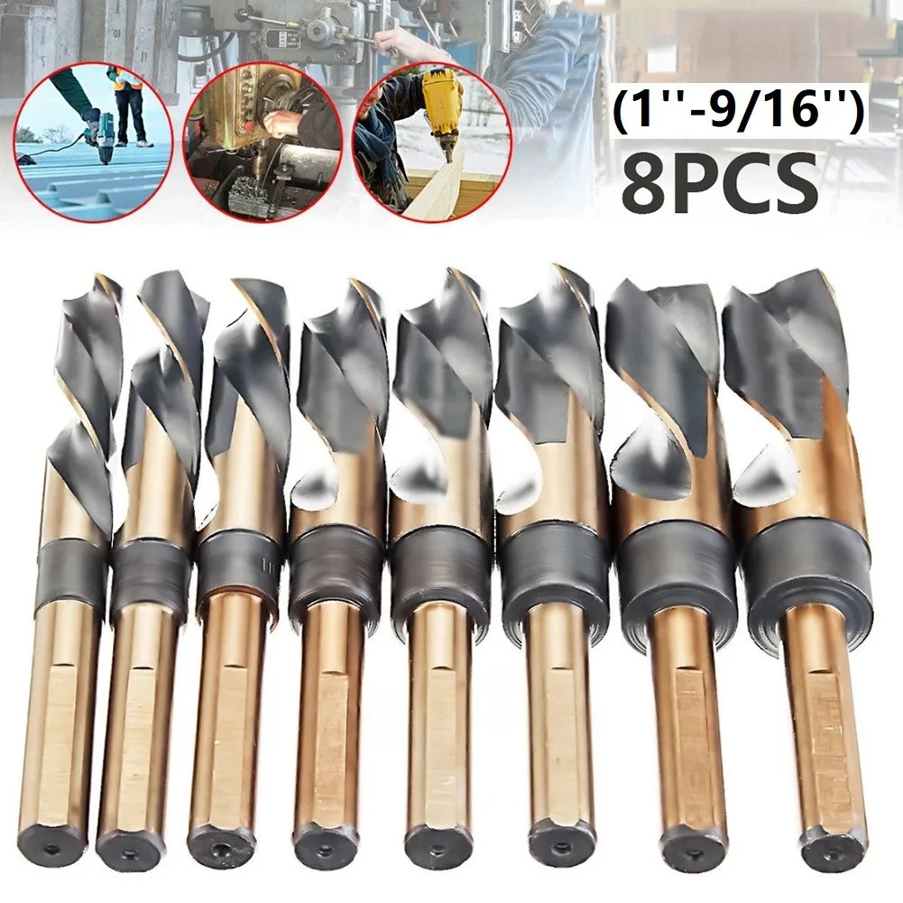 

8Pcs Lathe Reduced 1/2inch Shank HSS Bench Drill Bit Imperial 14-25.5mm HSS Bench Twist Drill Bit Set Fast Shipping