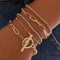 5pcs easy hook fashion crystal bracelets for women gold wrist chain homme set female boho statement couple jewelry