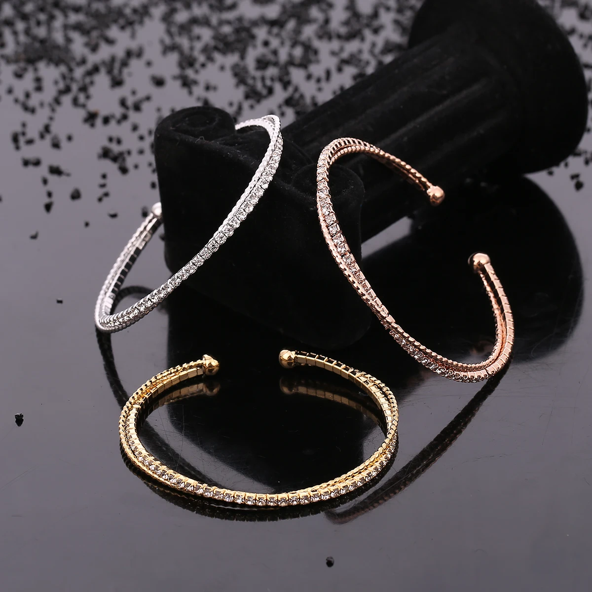 

Fashion Simple Cuff Open Bracelets For Women Zircon Double layer Twist Creative Bangle Jewelry Pulseras Mujer Bijoux