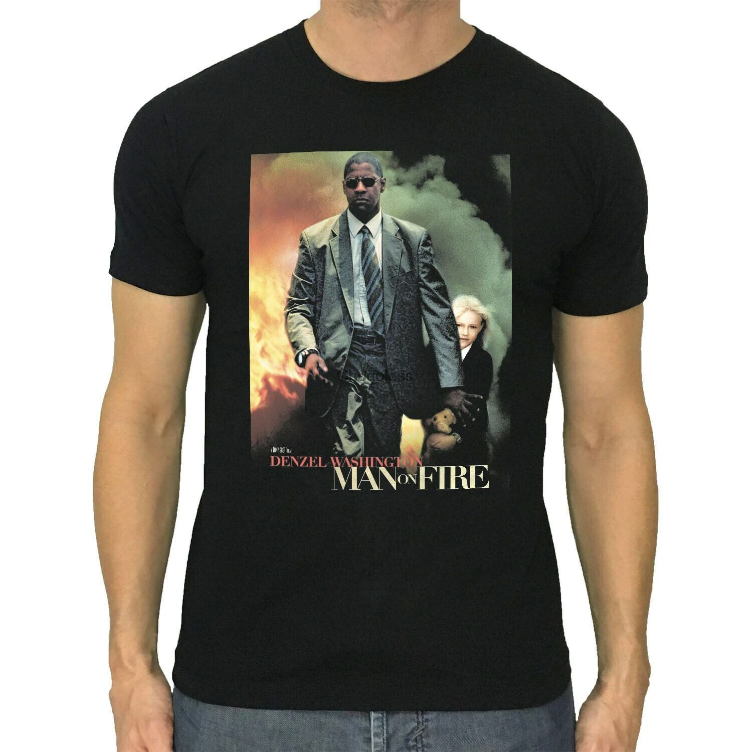 

Man On Fire TShirt Denzel washington Cotton Black Tshirt Designs Graphic Plus Size Tees Cute Funny Cool TShirt