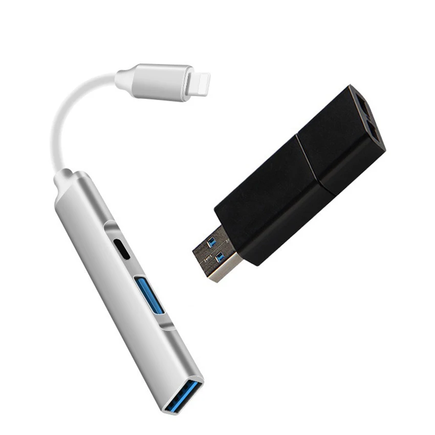 USB-адаптер для камеры 3-в-1 адаптер Lightning Hub OTG поддержка кардридера USB-накопитель