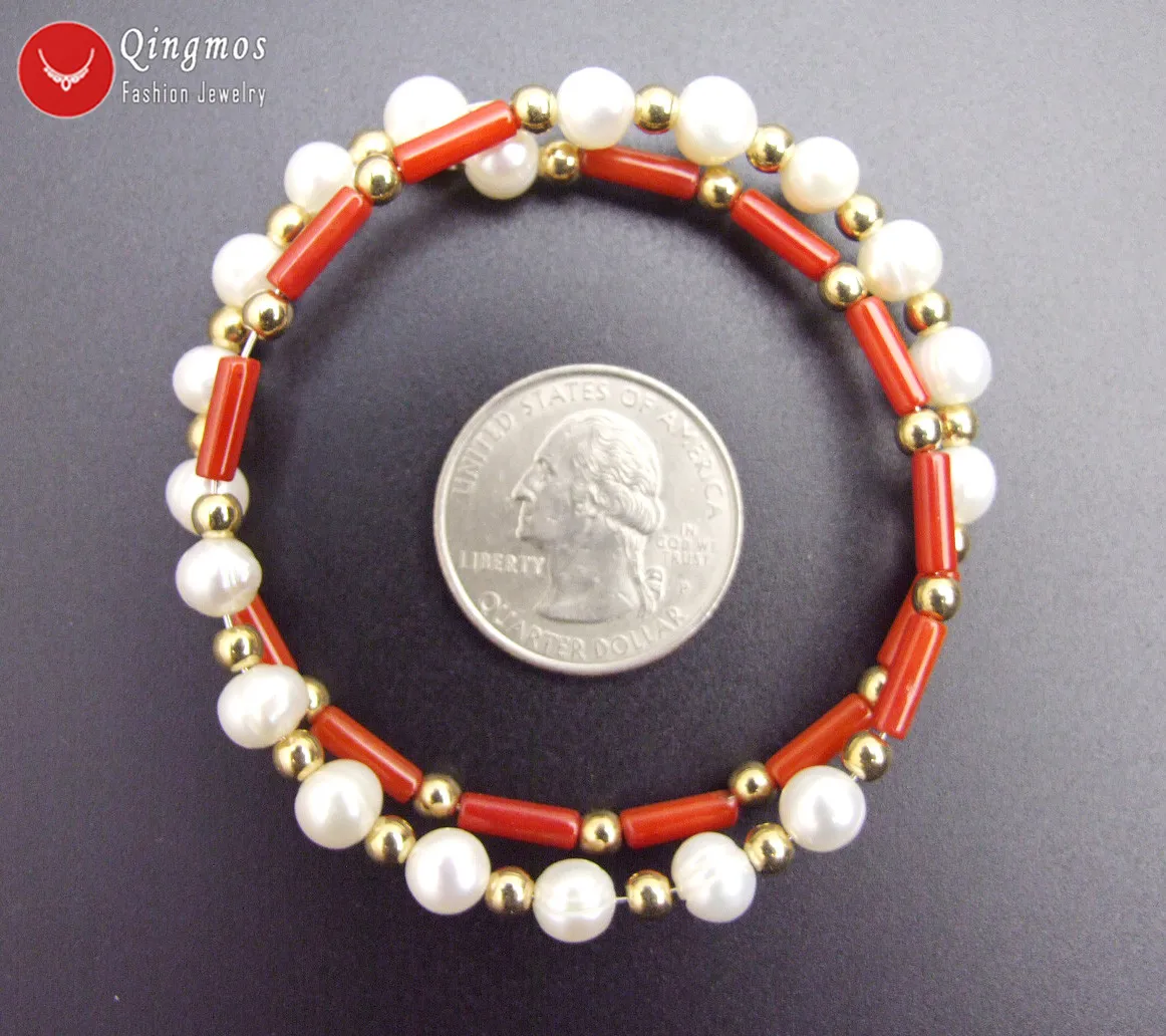 Qingmos модный толстый ломтик 3*9 мм натуральный красный коралловый браслет для