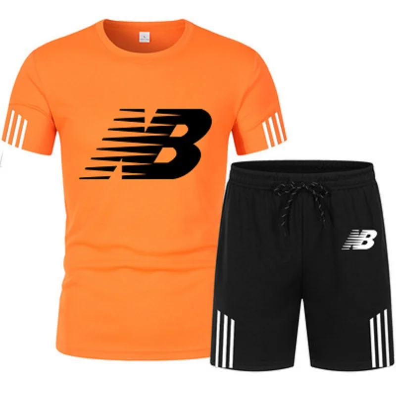 

2021 Men's Summer Brand NB Sportswear Set Pure Cotton% Short-Sleeved T-shirt Shorts New Fashion Men's Casual Suit Shorts T-shirt