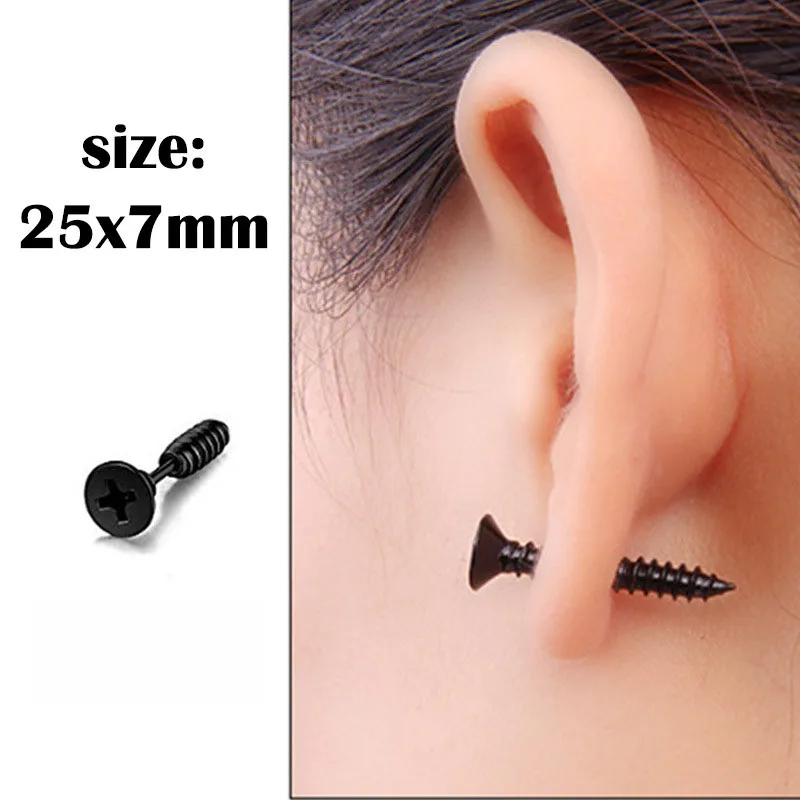 

Rinhoo 1PCS Punk Black Multiple Styles Stainless/Titanium Steel Stud Earrings For Men Women Gothic Street Pop Hip Hop Ear J