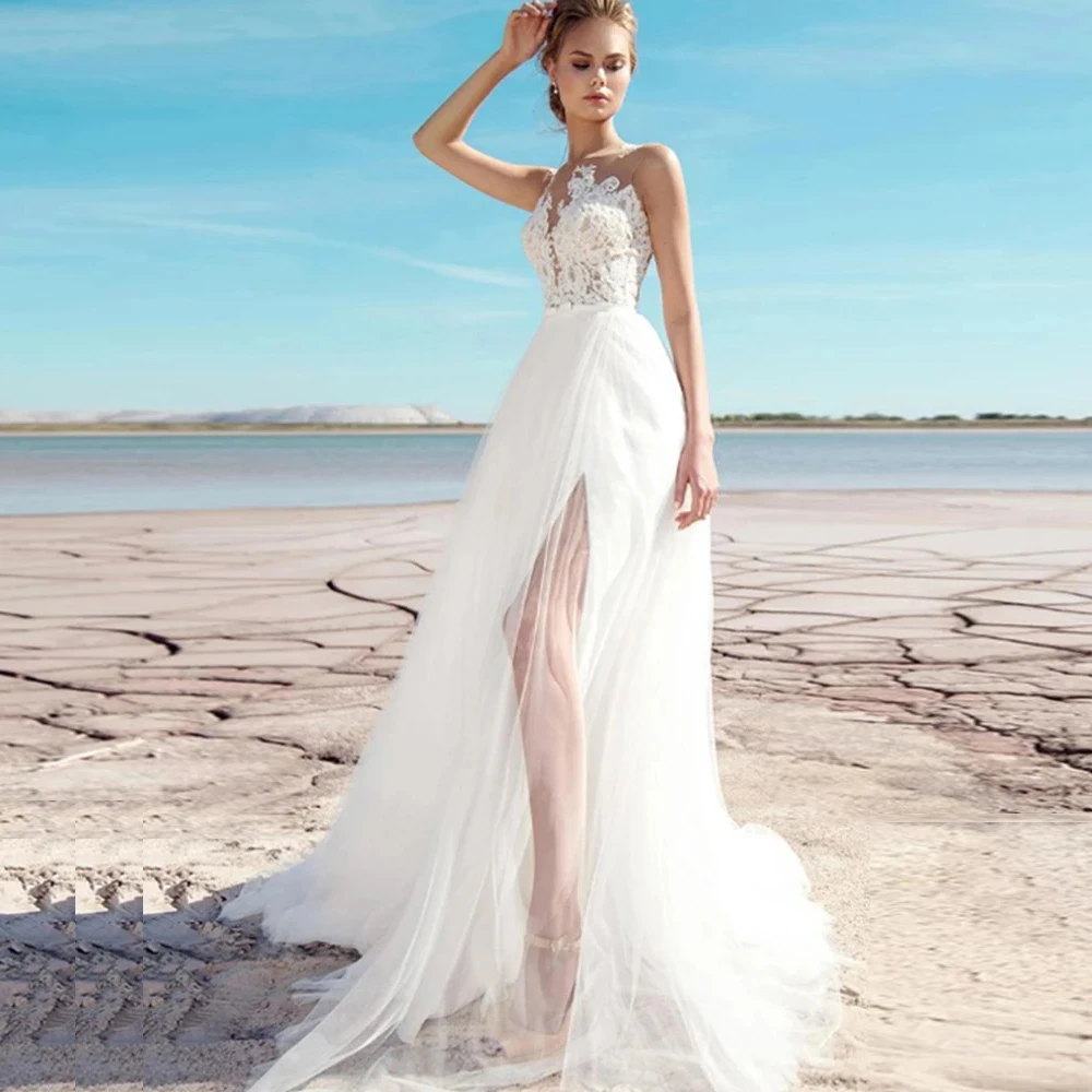 Сексуальные Свадебные платья Vestido De Noiva с отвесным вырезом без рукавов