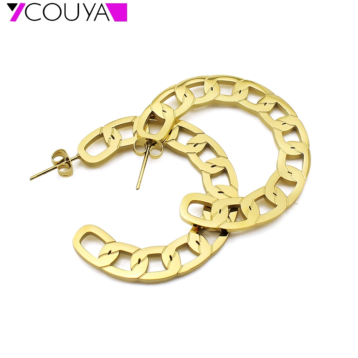 

Женские позолоченные серьги-кольца, классические большие C-образные серьги из нержавеющей стали 316L, 2021