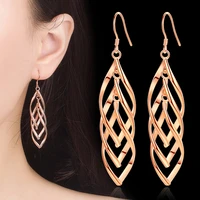 vintage ethnic plant design long drop earrings romantic rose gold twisted hollow wave leaf dangle earring piercing jewelry gifts