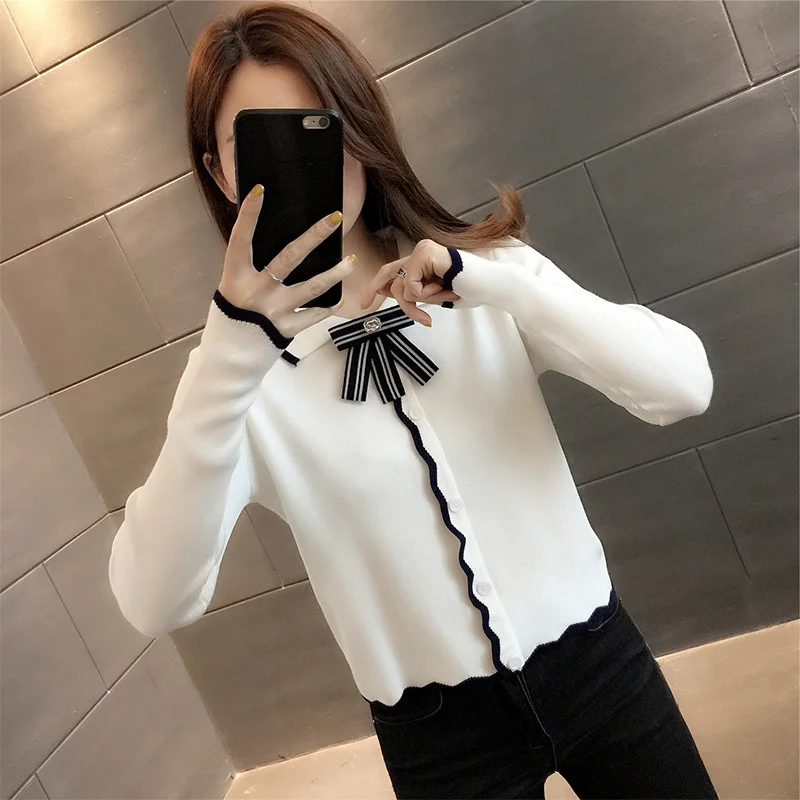 

ladies brief paragraph coat in during the spring and autumn thin bowknot sweater render unlined upper garment