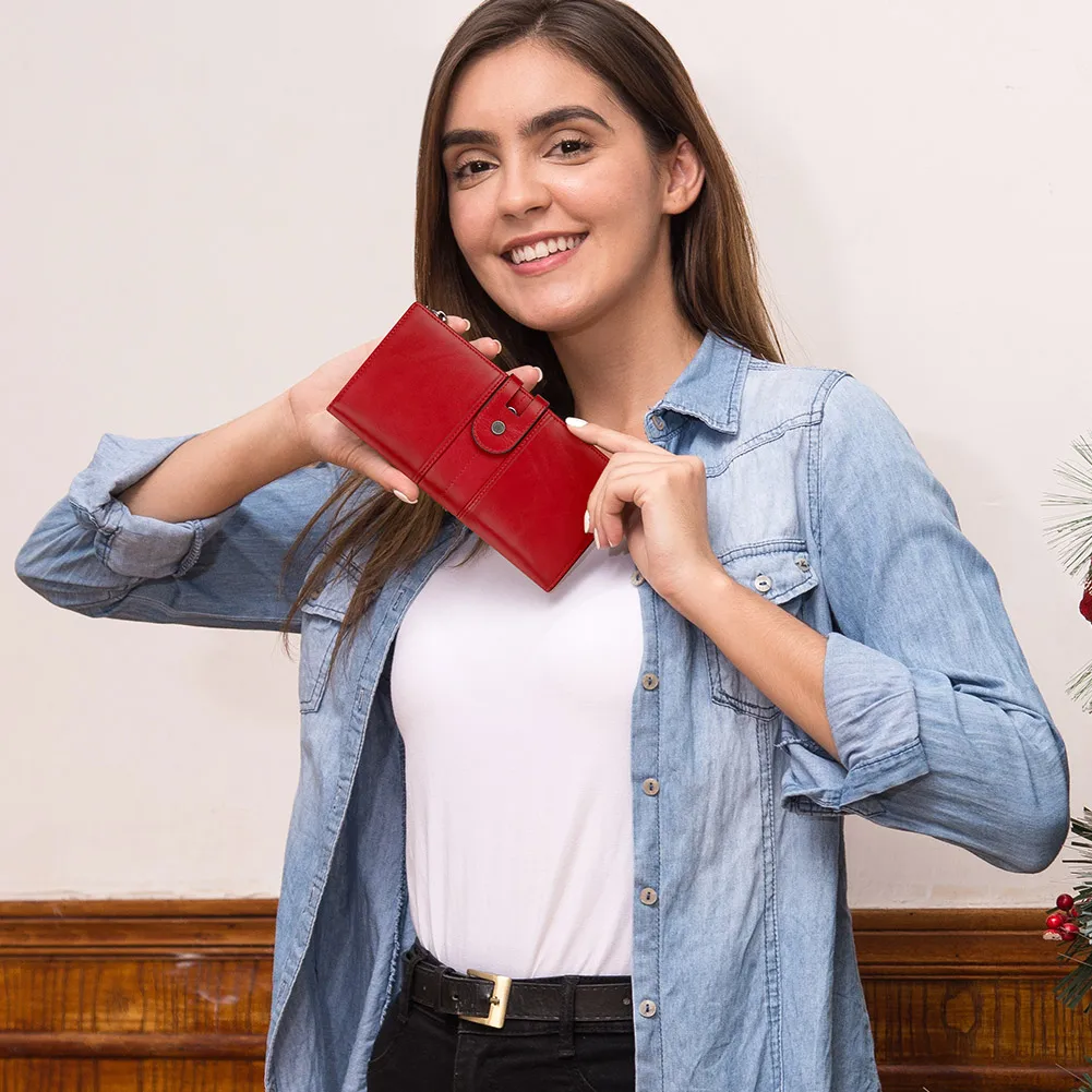 Кошелек С Блокировкой RFID Для Женщин Длинный Из Натуральной Кожи