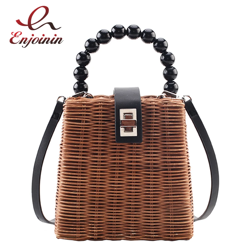 Высококачественная соломенная сумка с бусинами в стиле ретро пряжкой Женская