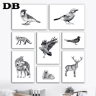 Настенная картина черного и белого цвета, Орлан, ворона, птица, лиса, олень, волк, Картина на холсте, постеры и принты в скандинавском стиле, настенные картины для декора гостиной