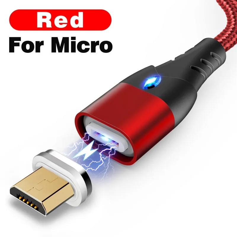 For Micro USB Red 2 м Магнитный кабель для быстрой зарядки 3 А для iPhone SR XS samsung S8, зарядное устройство для быстрой зарядки 3,0 Micro usb type C, магнитный шнур для зарядки телефона - Цвет: For Micro USB Red