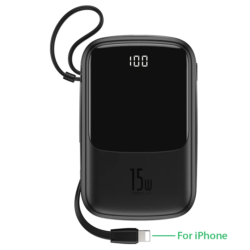 Baseus 10000mAh повербанк 15W внешний аккумулятор зарядное устройство для телефона 4 выхода и 2 входа цифровой дисплей power bank аккумулятор для iPhone samsung huawei - Цвет: Black For iPhone