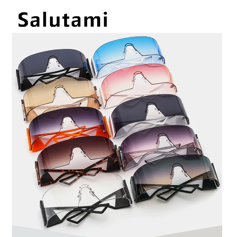 

Unique One Piece Arc Big Frame Sunglasses For Women New Luxury Brand Rectangle Square Sun Glasses Men Vintage Hip Hop Eyewear