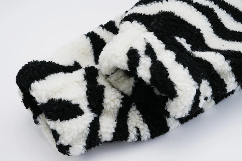 

Fit Zebra Loose Pattern Lambswool Jacket New Stand Collar Long Sleeve Women Coat Fashion Tide Autumn Winter 2021 1DD3626