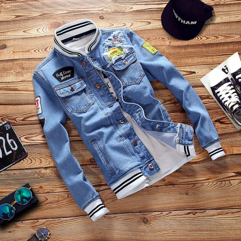

Men's Denim Jacket Men Fashionable Knitted Stand Collar Youth Coat Handsome Embroidered Cloth Student Coat Men's Jackets Autumn