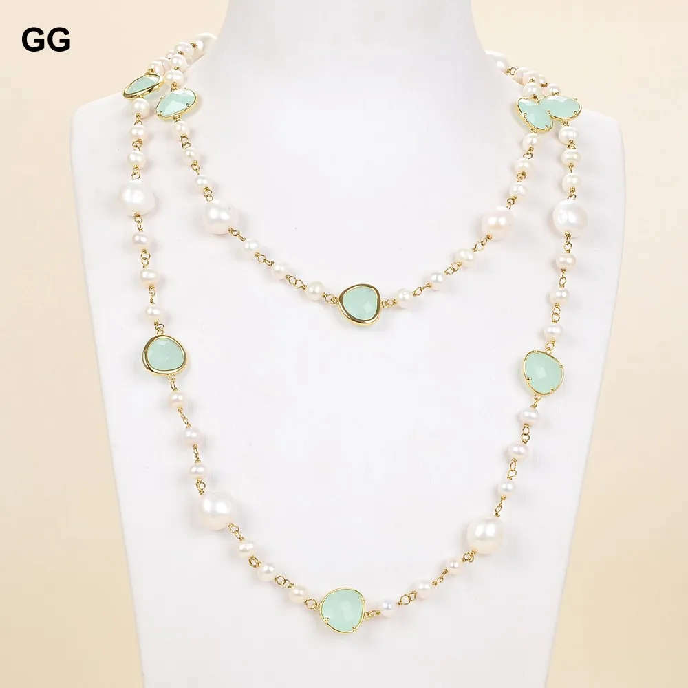 GG ювелирные изделия 44 &quot15 мм белый БАРОККО Кеши жемчуг синий кристалл ожерелье |