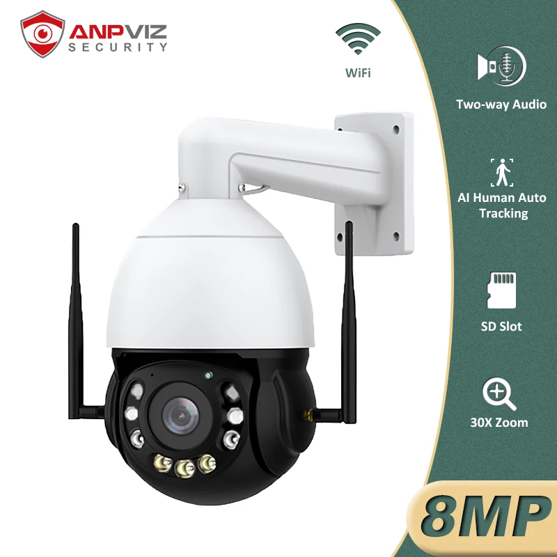 

Anpviz Outdoor PTZ IP Camera Auto Tracking 4K 30X Wifi 360° Speed Dome AI Human Security 8/5MP Two-Way Audio Surveillance Cam