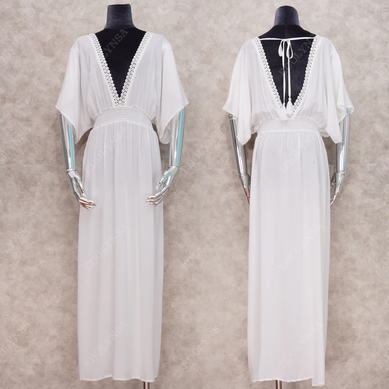 Женская пляжная одежда большого размера длинное пляжное платье-кафтан белая