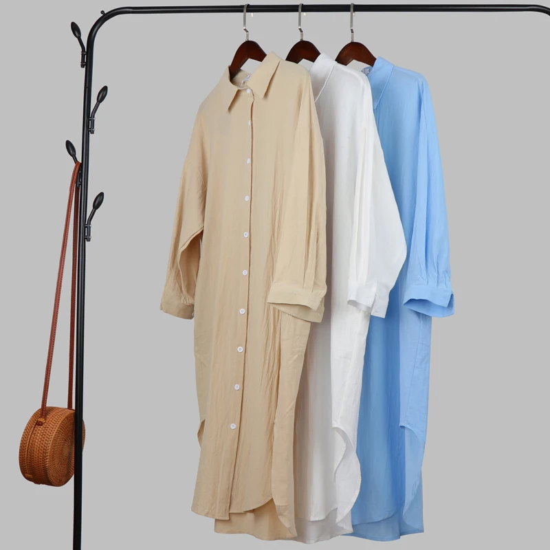 

Summer Dress Woman White Shirt Dress Korean Fashion Midi Dresses Spring Oversized Long Sleeve Loose Dresses Robe Femme