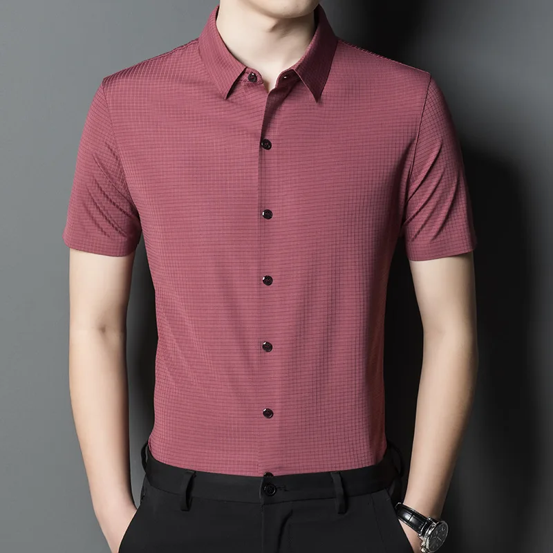 

Short sleeve shirt men's Pinstripe middle-aged business dress casual work shirt 2021 summer thin inch shirt men's