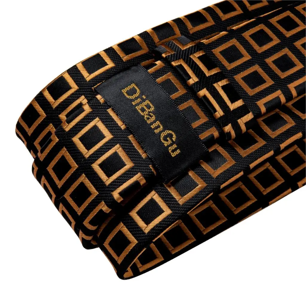 Подарочный мужской галстук DiBanGu золотистый черный в клетку Шелковый Свадебный