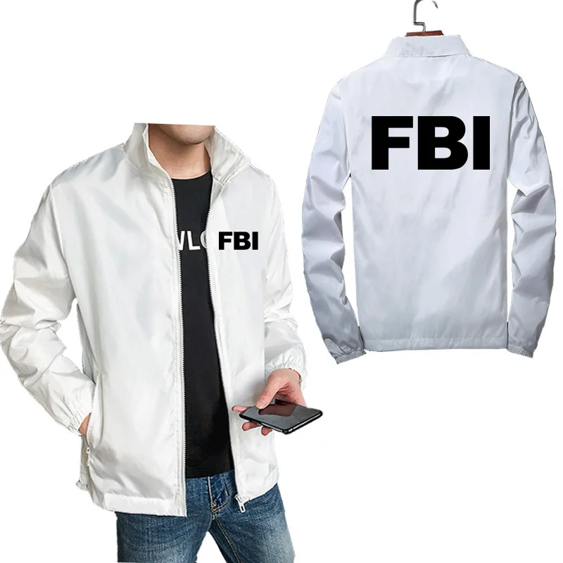 Куртка мужская на молнии с принтом логотипа ФБР Повседневная тонкая ветровка