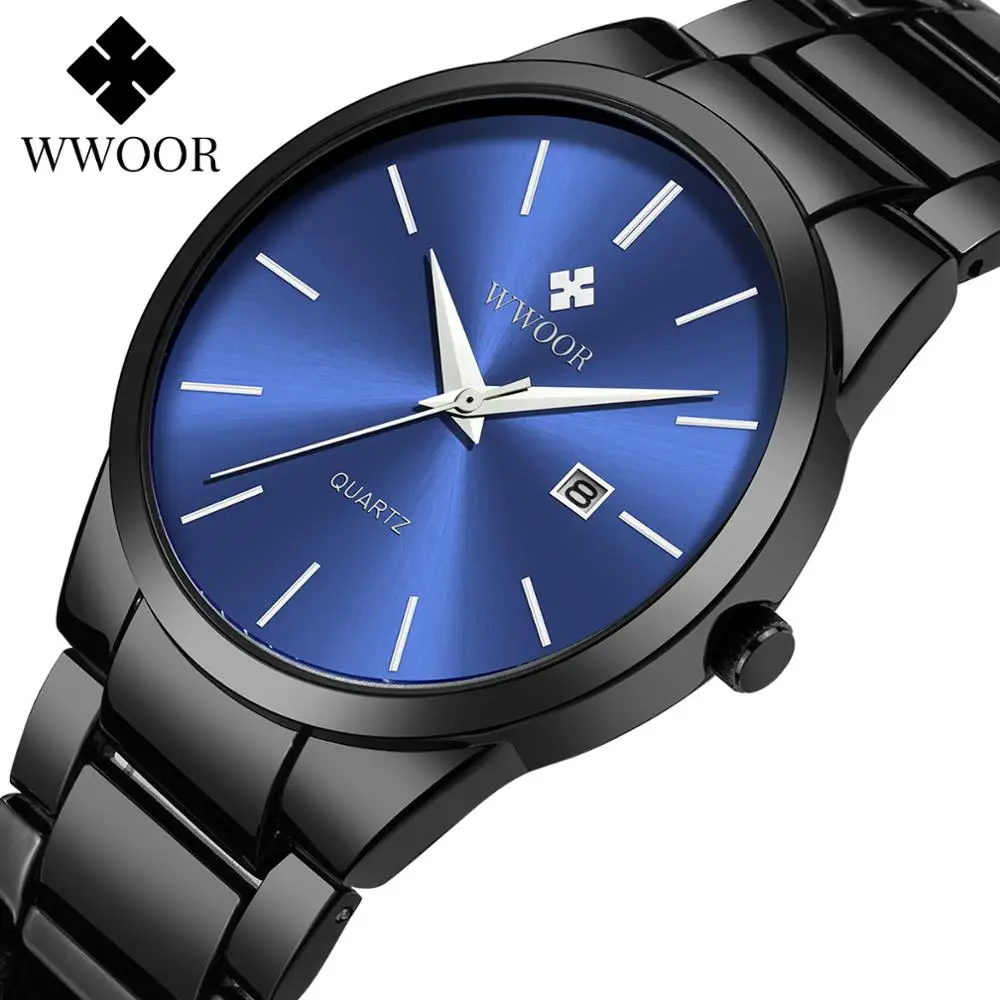 

WWOOR Man Watches Waterproof Stainless Steel with date Quartz Wrist Watch Top Brand Luxury Black Business Dress Clock Male Xfcs