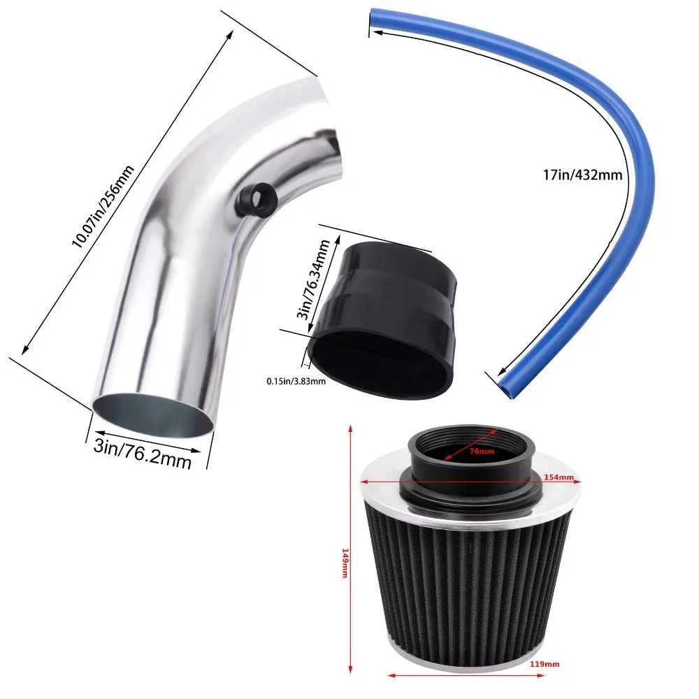 Универсальный впускной воздушный фильтр 3 дюйма/76 мм впускная труба двигателя