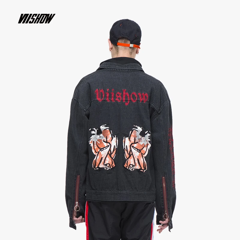VIISHOW потертые рваные джинсовые куртки мужские хип хоп с принтом Модные джинсы