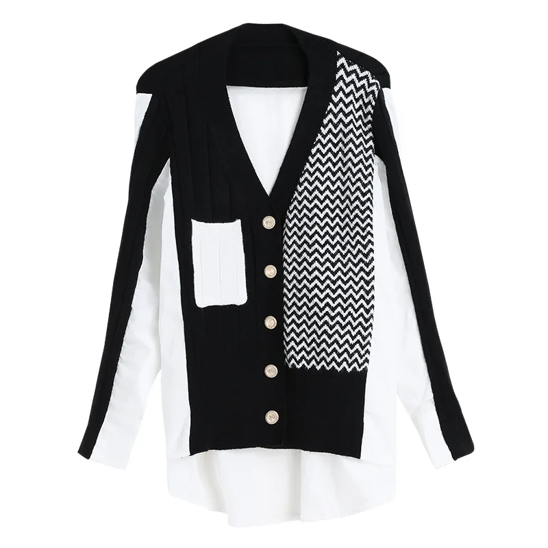 

2020 Autumn With Winter New European And American Style Outer Cardigan Women's Mid-Length Knitted Stitching Jacket
