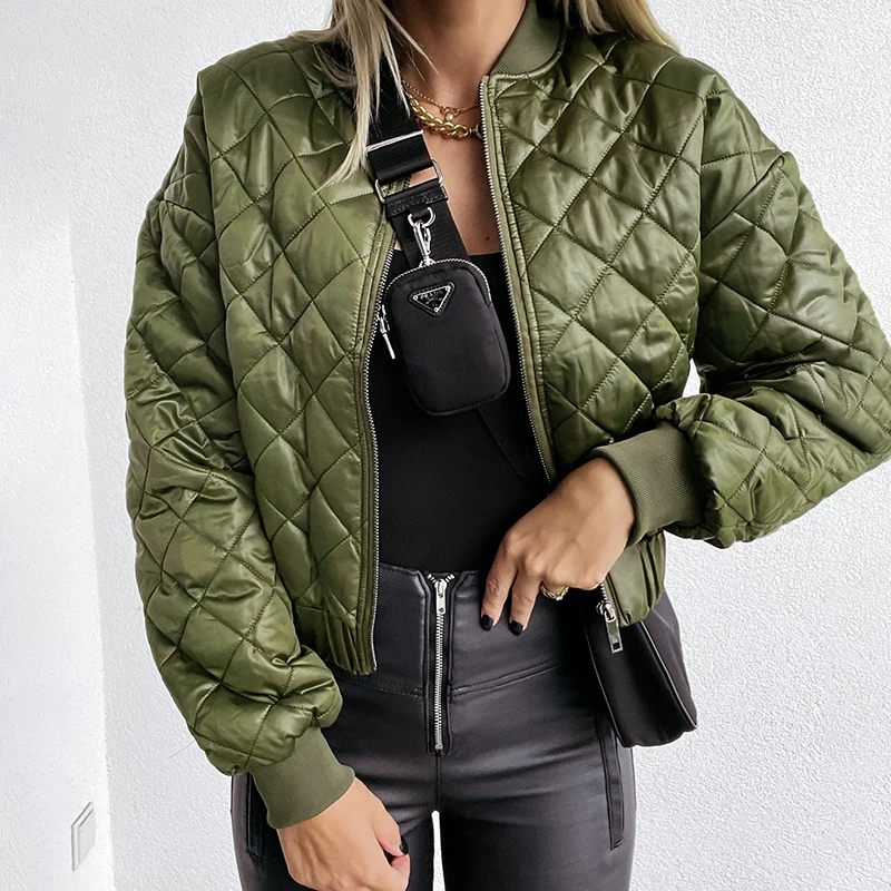 

2021 Winter Women's Jackets Quilted Short Shiny Coat Waterproof Padded Baseball Uniform Female Thin Cotton Tops With Pockets New