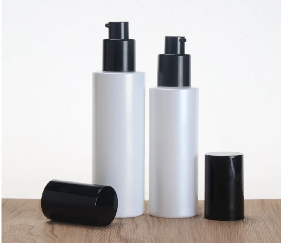 100ml frosted/green/blue/white glass bottle black pump  lid for serum/lotion/emulsion/foundation/gel cosmetic packing