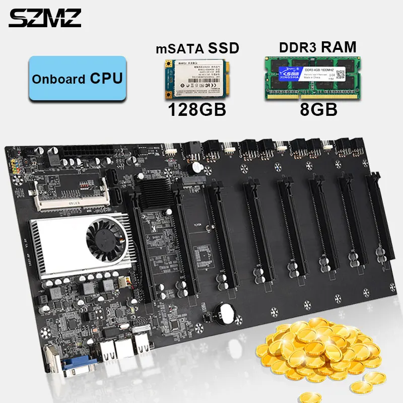 Bestellen SZMZ Overclocking Bergbau Motherboard Combo 8 GPU PCIe 16x Mit Onboard-CPU + MSTATA SSD + DDR3 RAM PCI Express Btc Bergbau Bord