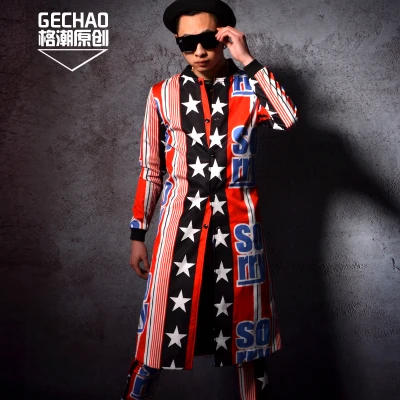 

Длинный мужской набор для бейсбола в цветную полоску с буквенным принтом пентаграммы для ночного клуба DJDS сценический парикмахерский кост...