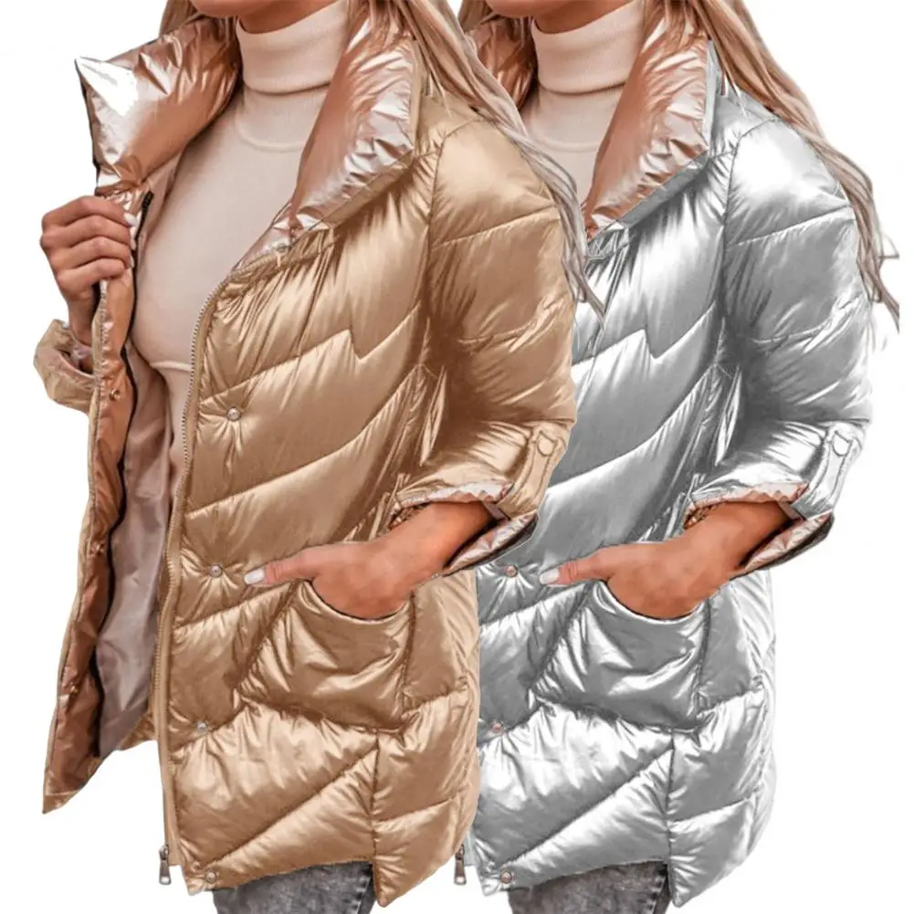 Cotton Jacket Retractable Sleeves Outwear Solid Color Smooth Surface Cotton Jacket Quilted Coat Cotton Padded Coat