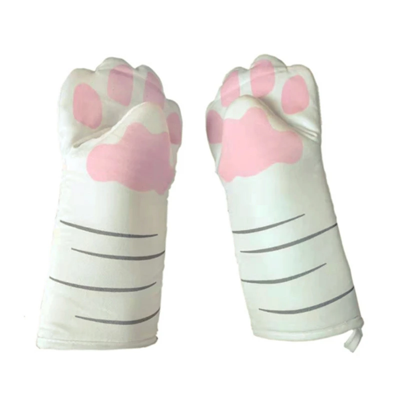 

1PC 3D Cartoon Cat Paws Oven Mitts Long Cotton Baking Insulation Microwave Heat Resistant Non-slip Gloves